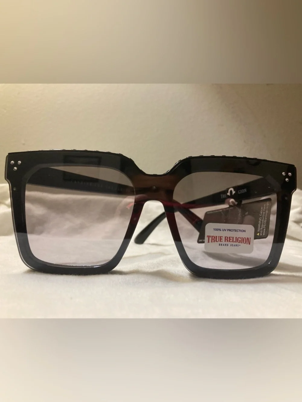 NWT True Religion Black Square Sunglasses with Stud Detailing